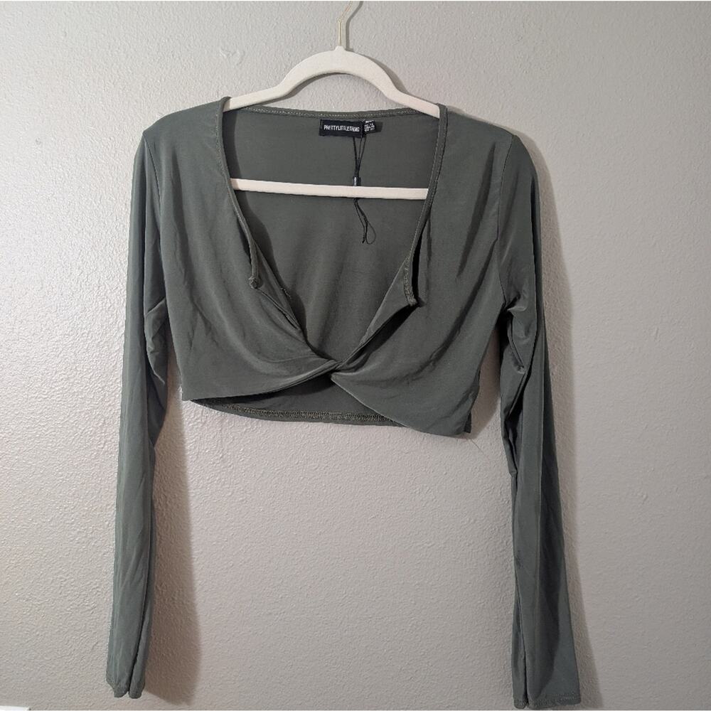 PrettyLittleThing Olive Twist Front Crop Top